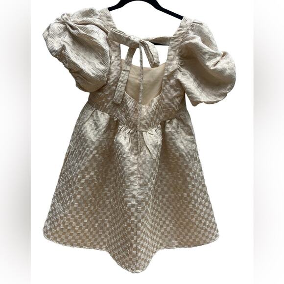 Jacquie The Label Milkmaid Babydoll Gold Metallic Milk Maid Dress Small Regency - Picture 7 of 11